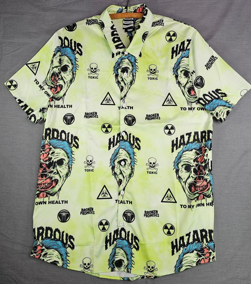 Broken Promises "Hazardous To My Own Health" Zombie Button Down Shirt Men's M